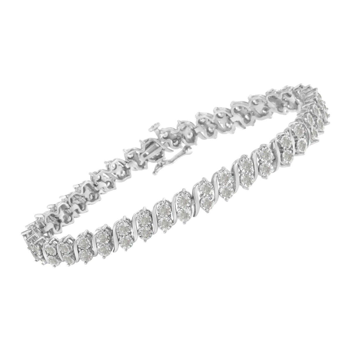 Pulsera de tenis con eslabones en forma de S y diamantes de 2,0 ct en plata de ley 925 (color IJ, claridad I3) - 7"
