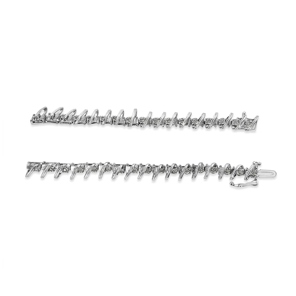 Pulsera de eslabones curvos en forma de S con diamantes engastados Miracle de 1/4 ct en plata esterlina 925 (color IJ, claridad I3), 7"