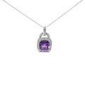 Collier pendentif halo en argent sterling 925 10 x 10 mm avec améthyste violette et diamants (couleur IJ, clarté I1-I2)