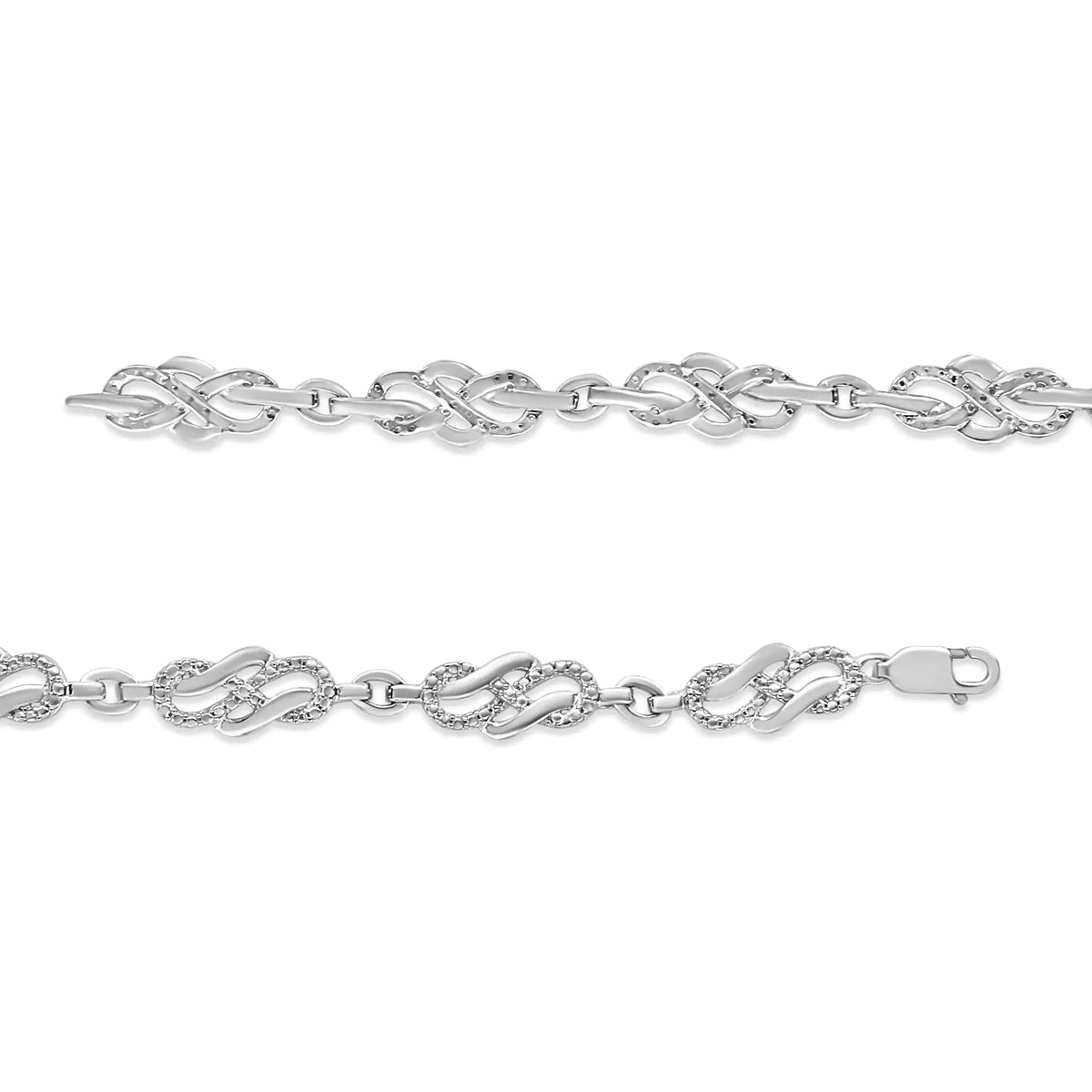 Pulsera de eslabones entrelazados con detalles de diamantes engastados en garras de plata esterlina 925 de 7,25" (color IJ, claridad I3)