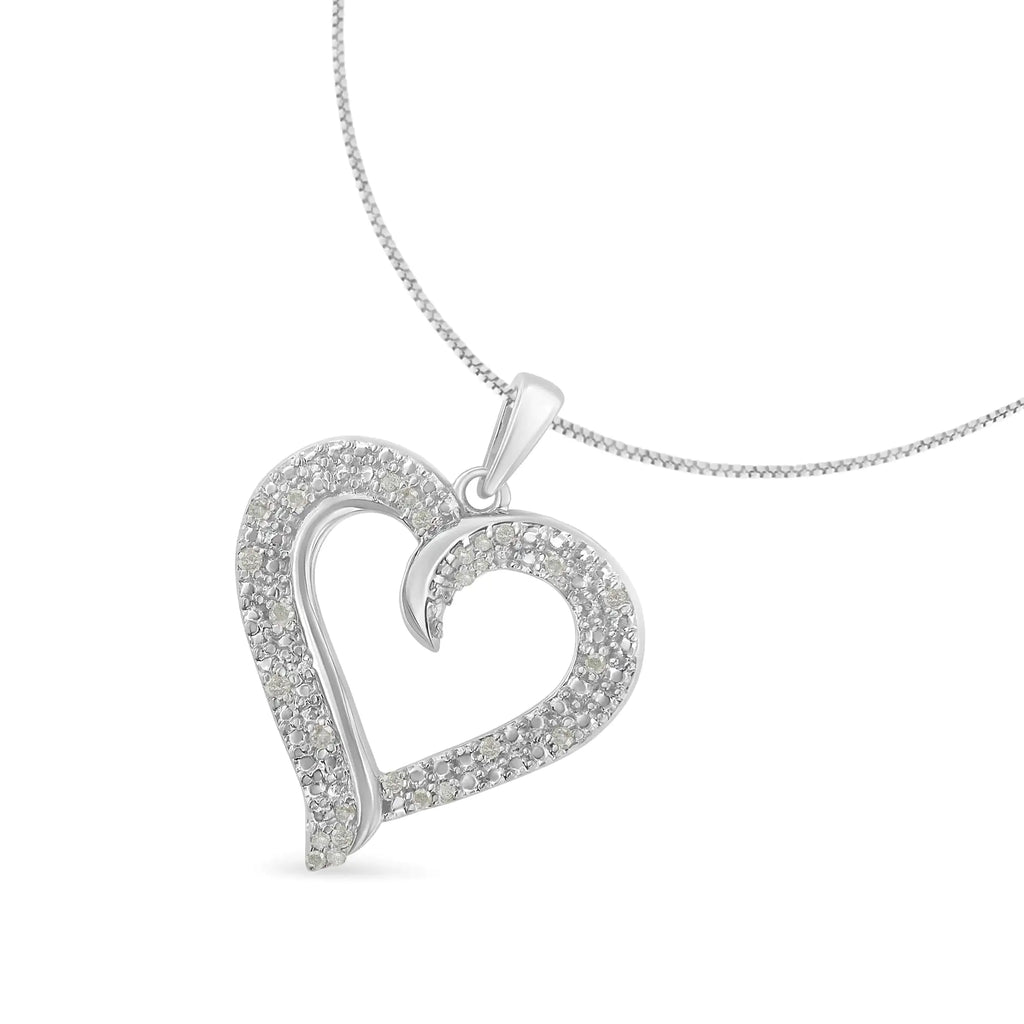 Collier pendentif en forme de cœur en argent sterling 925 avec diamants sertis pavé de 1/6 ct et 18 po (couleur IJ, pureté I3)