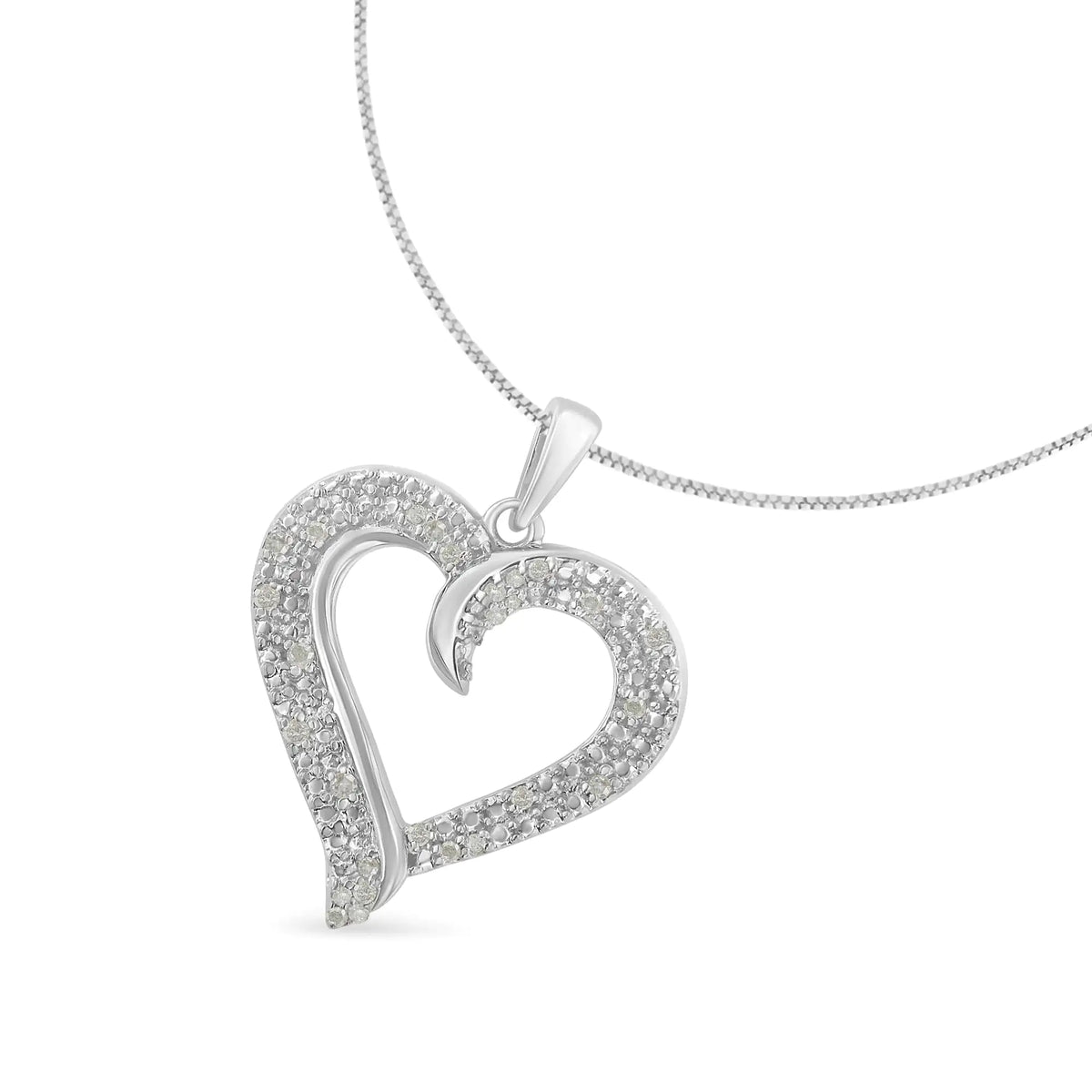 Collar con colgante de corazón de diamantes engastados en pavé de 1/6 ct en plata esterlina 925 de 18" (color IJ, claridad I3)