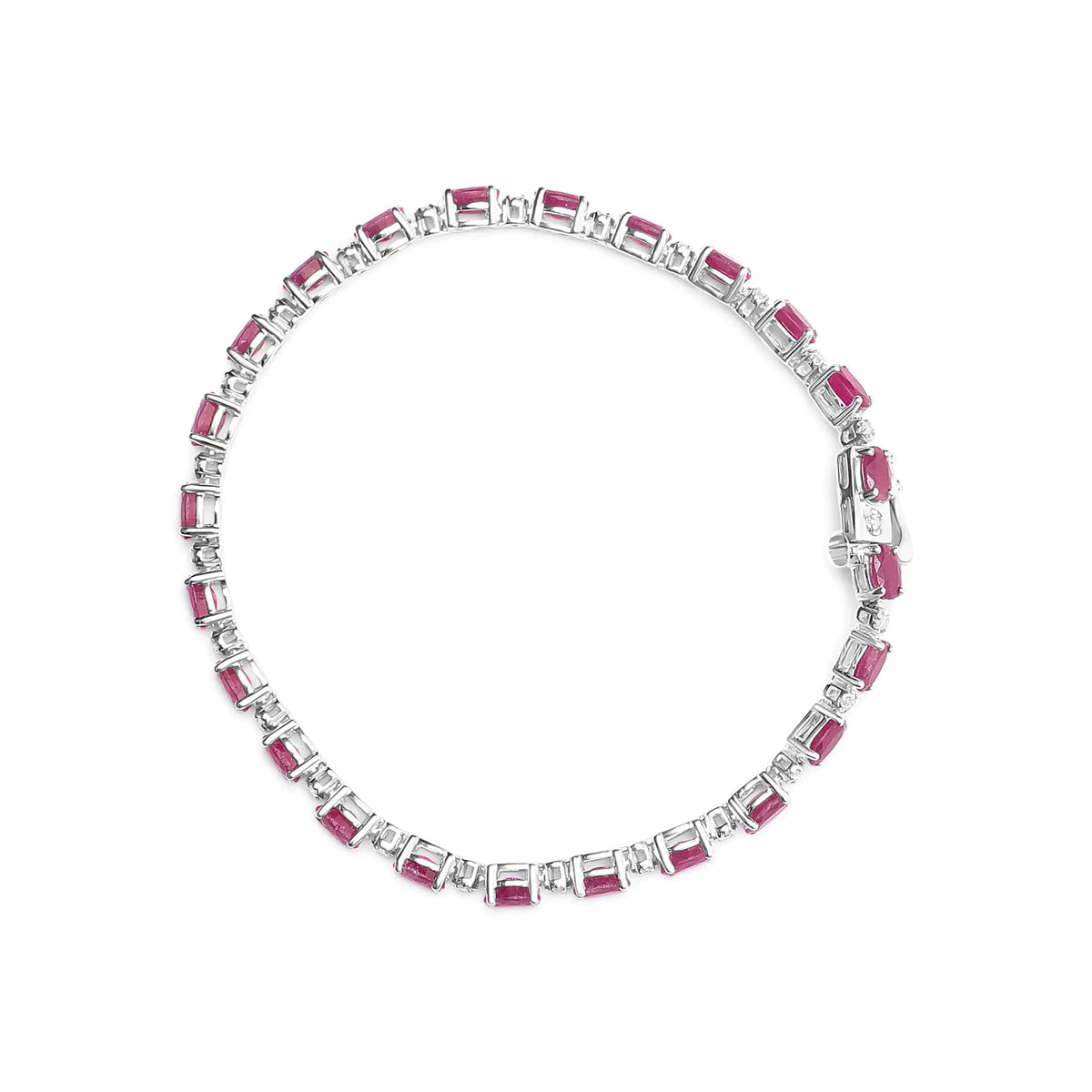 Pulsera de eslabones de diamantes de 1/4 ct y rubí ovalado en plata de ley 925 (tamaño 7,25 in) (color IJ, claridad I2-I3)