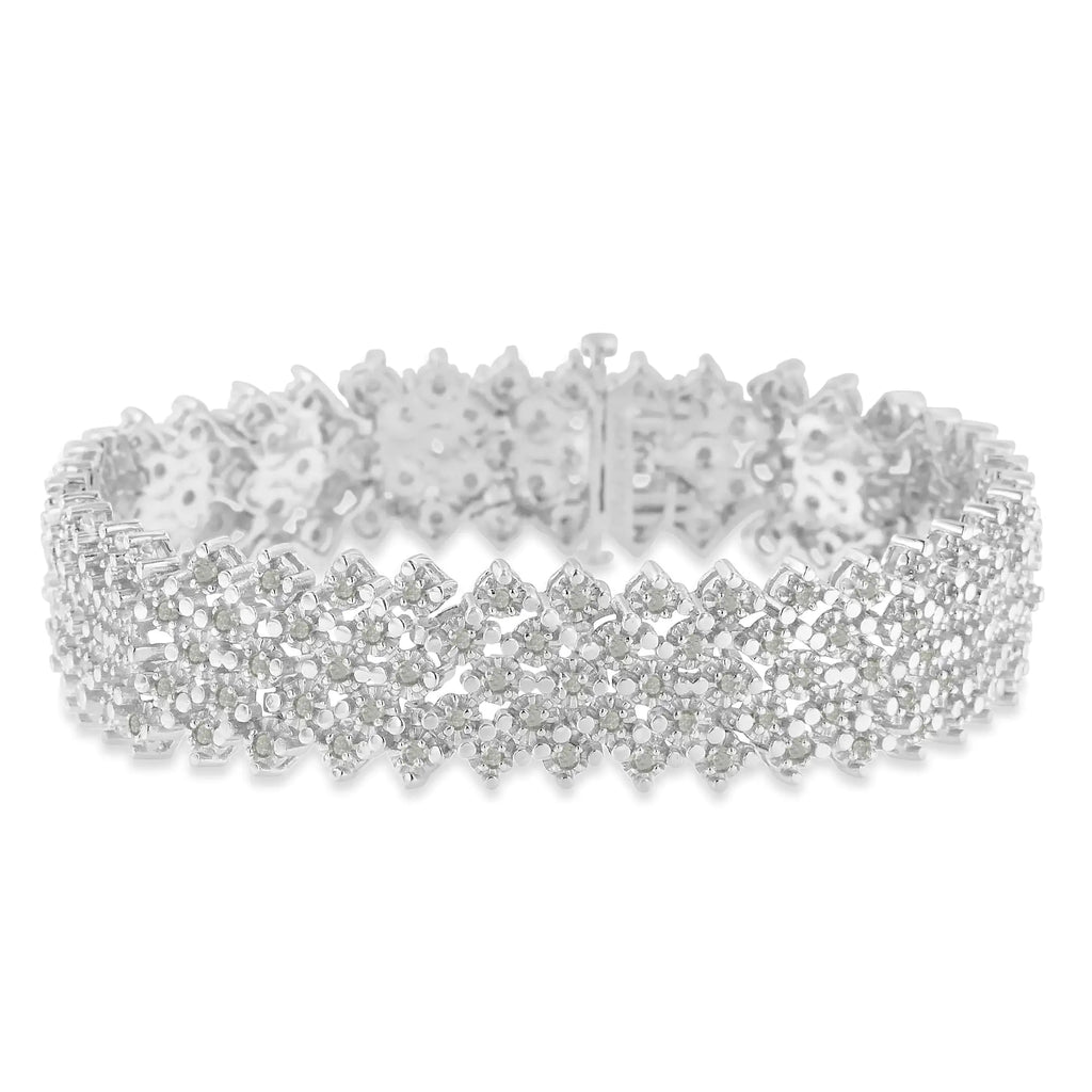 Pulsera de tenis de varias filas de diamantes de 3,0 cttw en plata esterlina 925 (claridad IJ, color I3) - Tamaño 7"