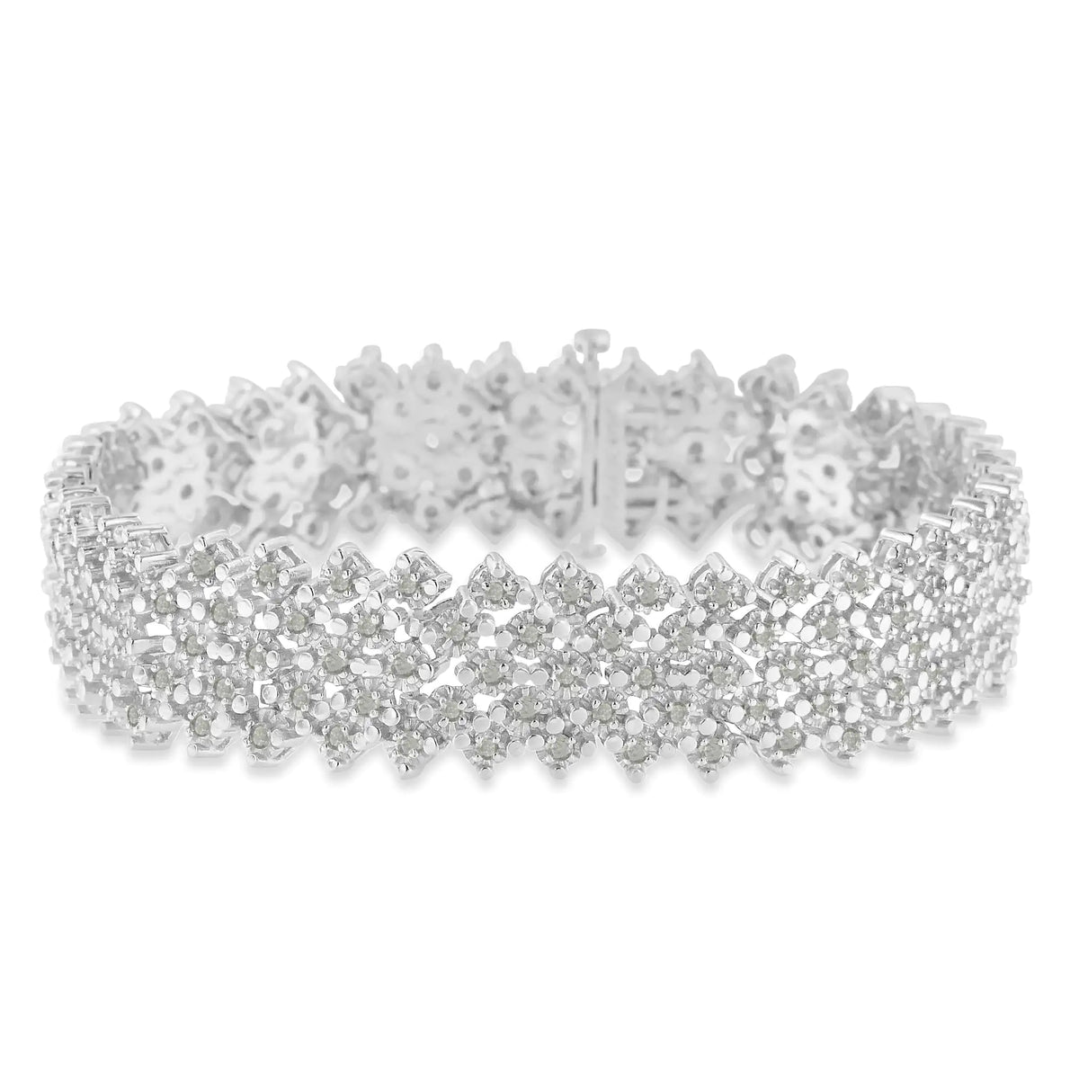 Pulsera de tenis de varias filas de diamantes de 3,0 cttw en plata esterlina 925 (claridad IJ, color I3) - Tamaño 7"