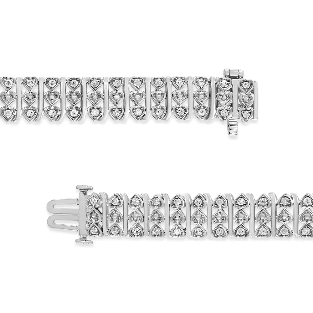 Bracelet à maillons en forme de cœur à plusieurs rangées de diamants de 1,00 ct en argent sterling 925 (couleur HI, clarté I1-I2) - 7,25 pouces
