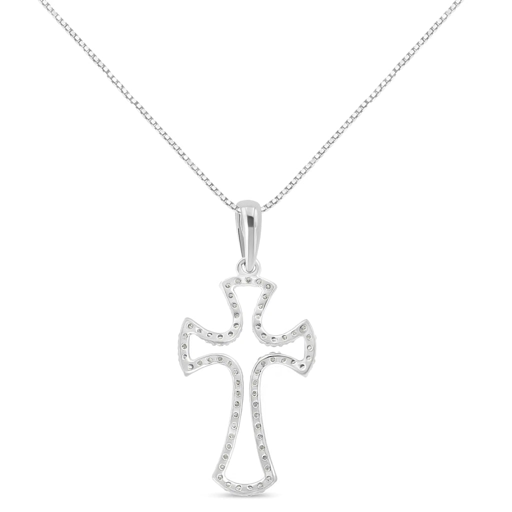 Collier pendentif croix ouverte encadrée de diamants 1/3 ct en argent sterling 925 de 18 po (couleur JK, clarté I2-I3)