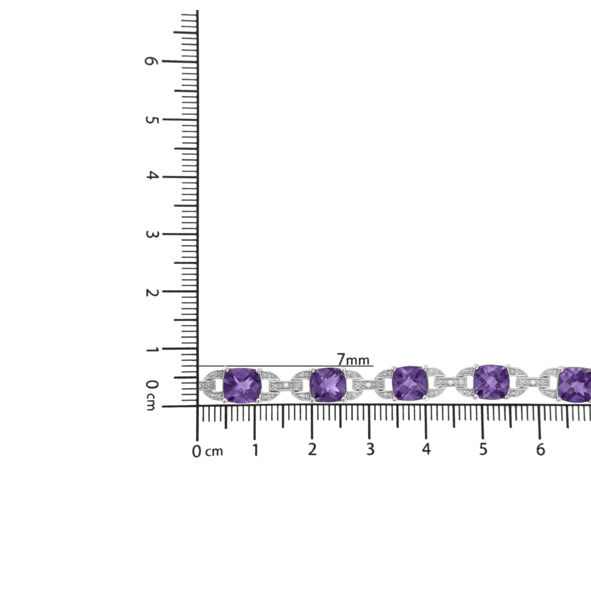 Bracelet à maillons tennis en argent sterling 925 avec améthyste taille coussin de 7 mm et diamant (couleur IJ, clarté I1-I2) - Taille 7"