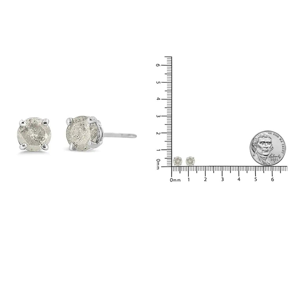 Aros clásicos con diamantes de talla redonda de 4 puntas en forma de "sal y pimienta" en plata de ley 925 (color IJ, claridad I3)