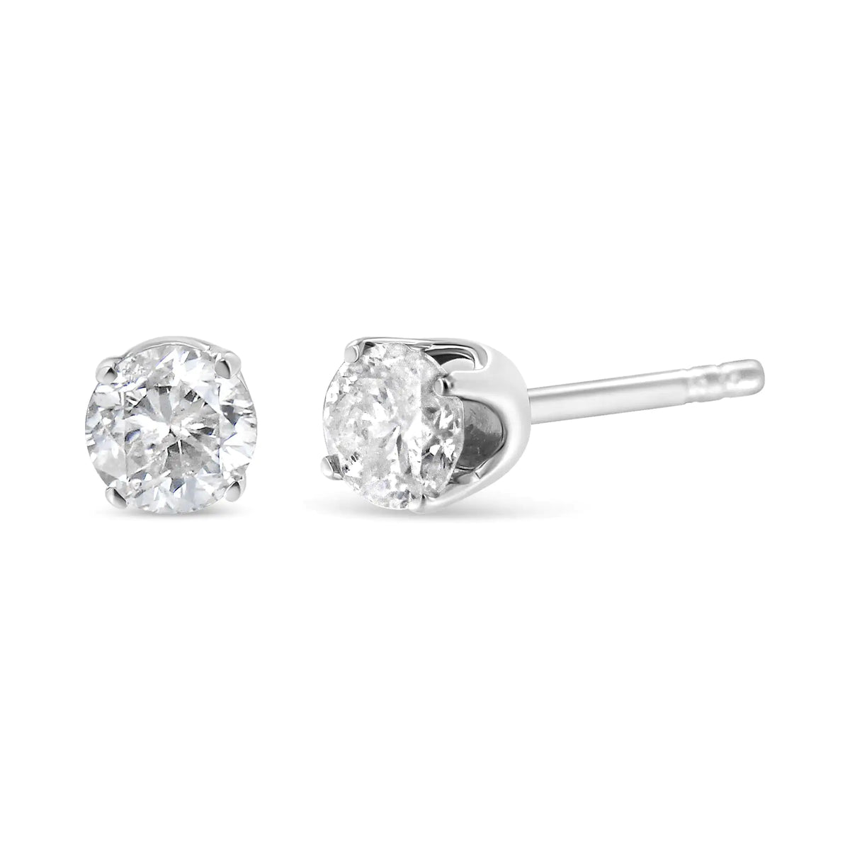 Aros clásicos de 4 puntas con diamantes de talla brillante redondos de 1/5 ct en plata esterlina 925 (color IJ, claridad I1-I2)