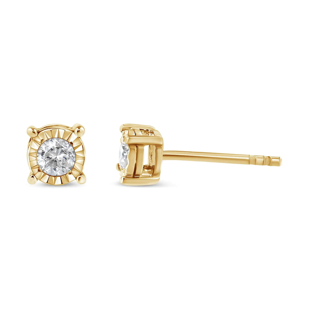 Pendientes de botón engastados milagrosamente con diamantes redondos casi incoloros de 1/5 quilates en plata esterlina 925