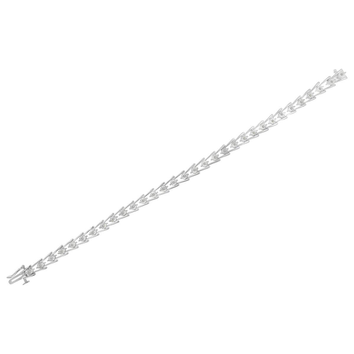 Pulsera elegante y abierta en forma de "V" con diamantes engastados milagros de 1/4 ct en plata esterlina 925 (color IJ, claridad I3) - 7,5"