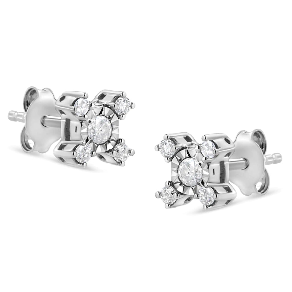 Aros con forma de "X" de diamantes de talla princesa y redonda engastados con placa Miracle de 1/4 ct en plata esterlina 925 (color IJ, claridad I2-I3)