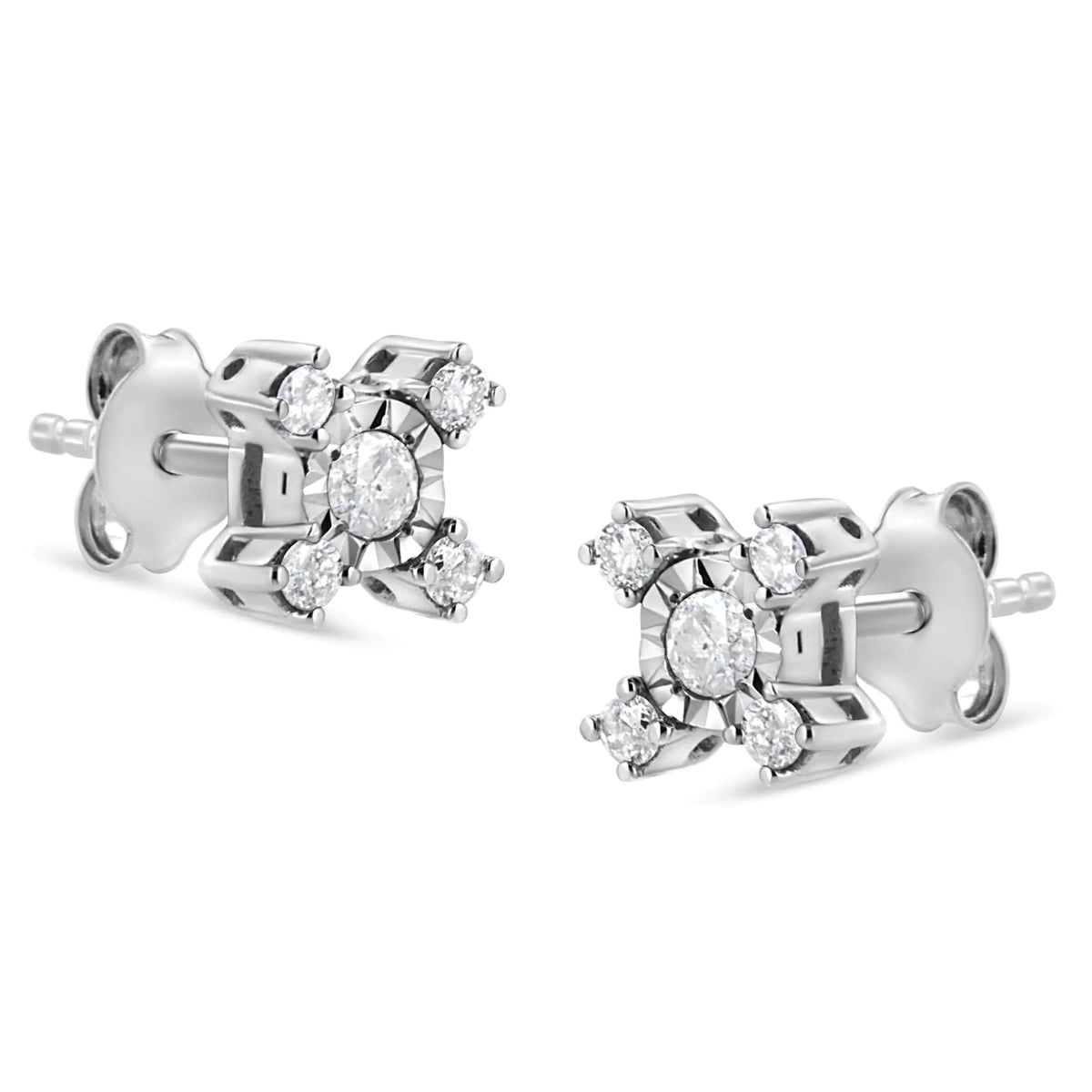 Aros con forma de "X" de diamantes de talla princesa y redonda engastados con placa Miracle de 1/4 ct en plata esterlina 925 (color IJ, claridad I2-I3)