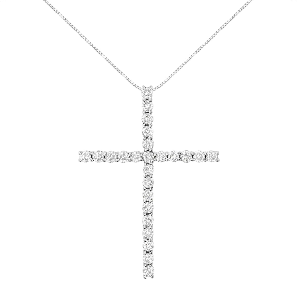 Colgante en forma de cruz con diamantes redondos de 3,0 ct y 1 1/2" de plata de ley 925 con cadena tipo caja (color JK, claridad I2-I3) - 18"