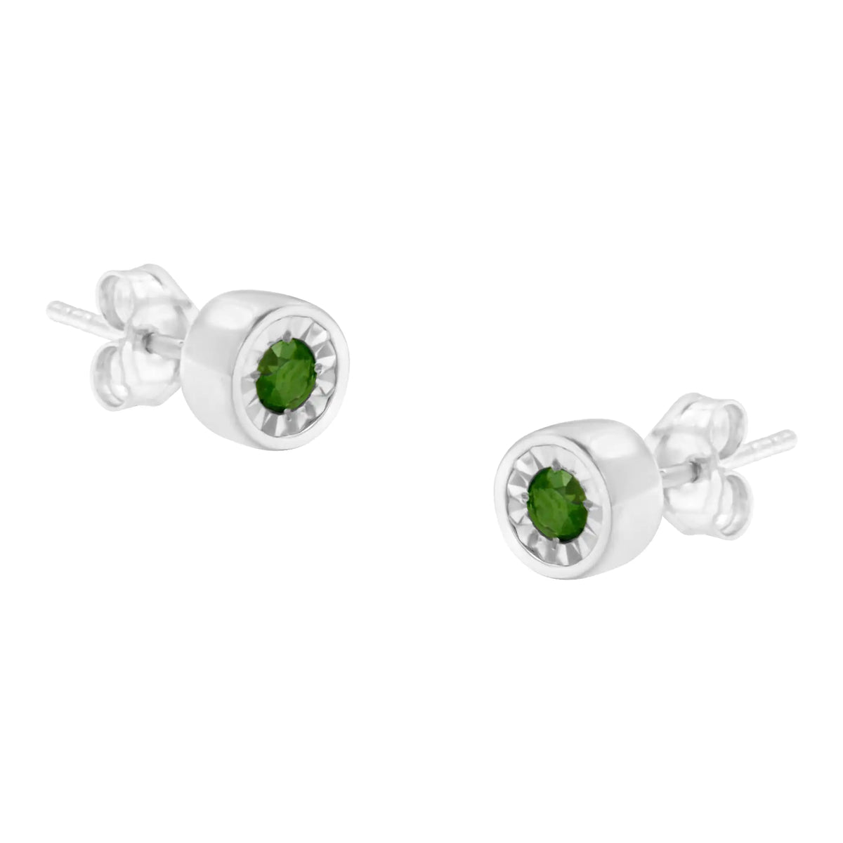 Aros con diamantes verdes de talla brillante de 1/5 ct engastados en forma de milagro en plata de ley 925 (color elegante, claridad I1-I2)