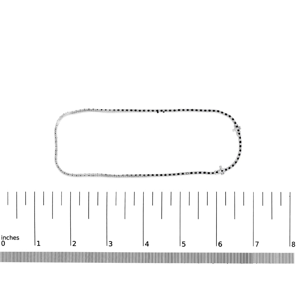 Collier de tennis en argent sterling 925 avec diamants blancs et noirs alternés de 7,0 carats (couleur noire/IJ, pureté I2-I3) - 16 à 18 pouces