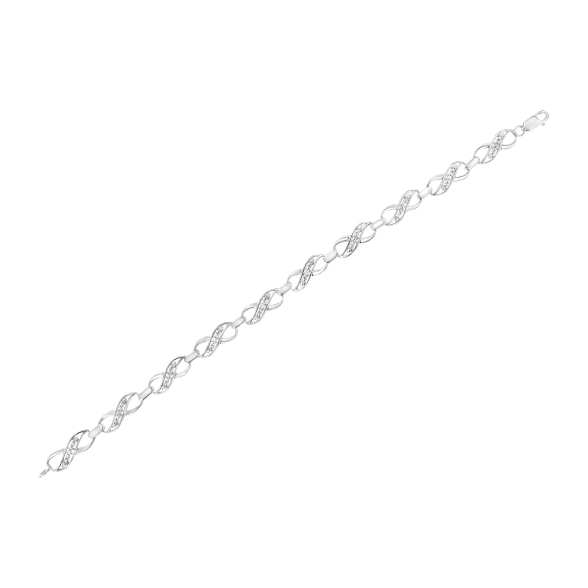 Pulsera de eslabones infinitos con detalles de diamantes engastados en garras en plata de ley 925 (color IJ, claridad I3) - 7,25"