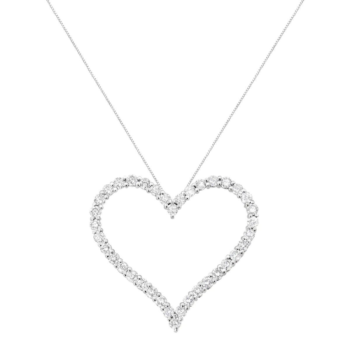 Collar con colgante de corazón abierto de diamantes de talla redonda de 3,0 cttw en plata de ley 925 (color IJ, claridad I2-I3) - 18"