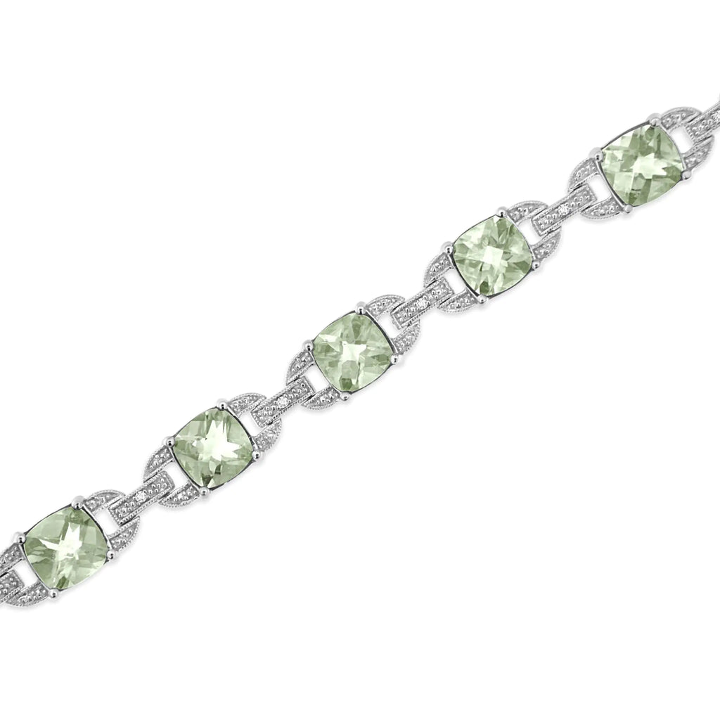 Bracelet de tennis tendance en argent sterling 925 avec améthyste verte taille coussin 7 x 7 mm et diamant taille ronde 1/20 ct (couleur IJ, pureté I1-I2) - 7"