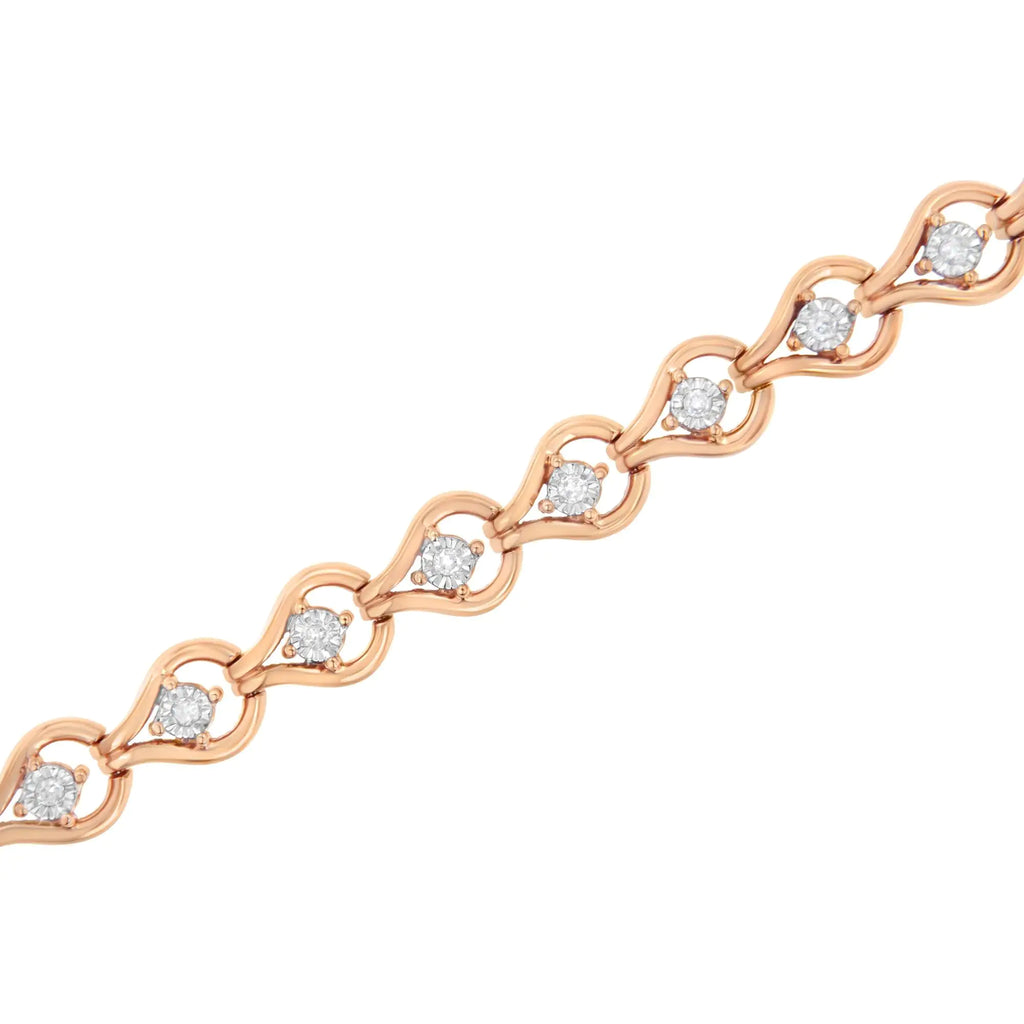Pulsera de eslabones de 7" en forma de lágrima con diamantes de 1/4 ct engastados en forma de milagro en plata de ley 925 (color IJ, claridad I3)