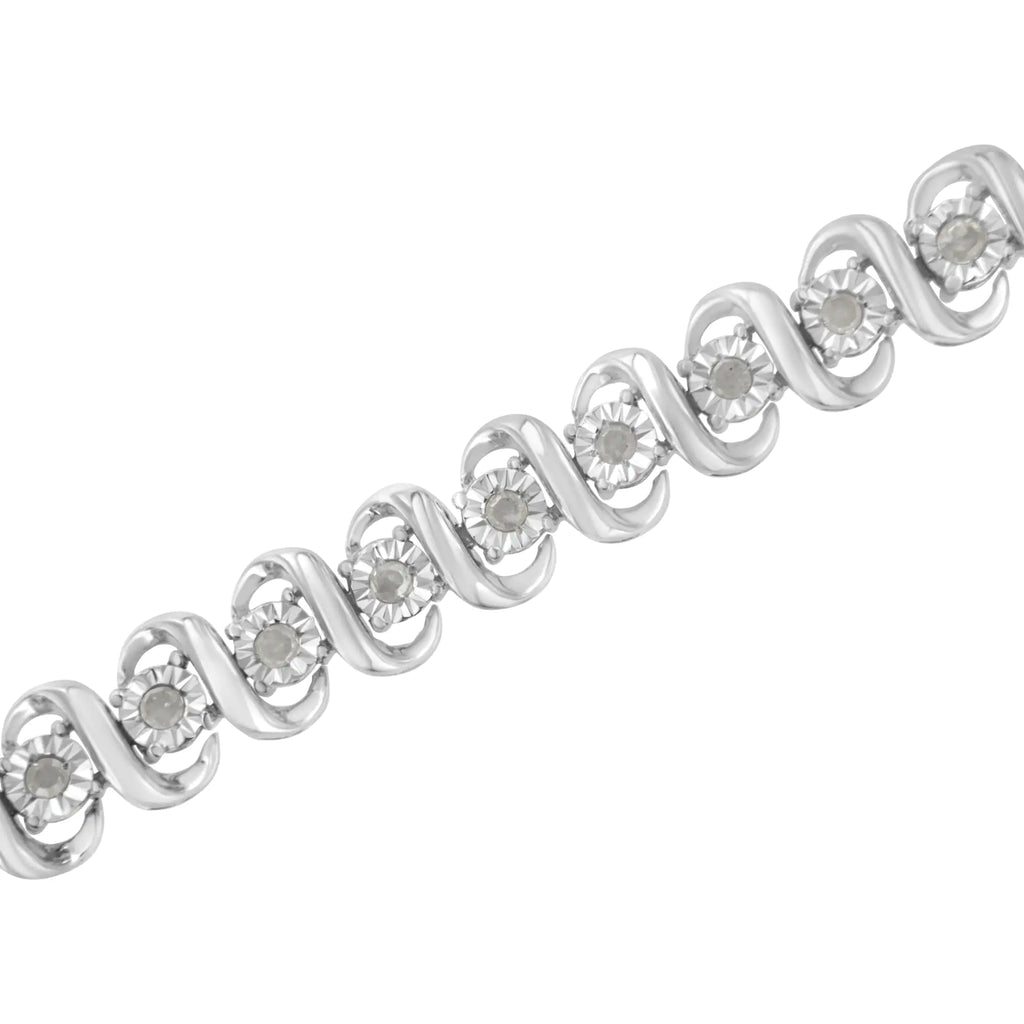 .925 Sterling Silver 1.0 cttw Miracle-Set Round-Cut Diamond "S" Link Tennis Bracelet (I-J Color, I3 Clarity) - Size 7.25"