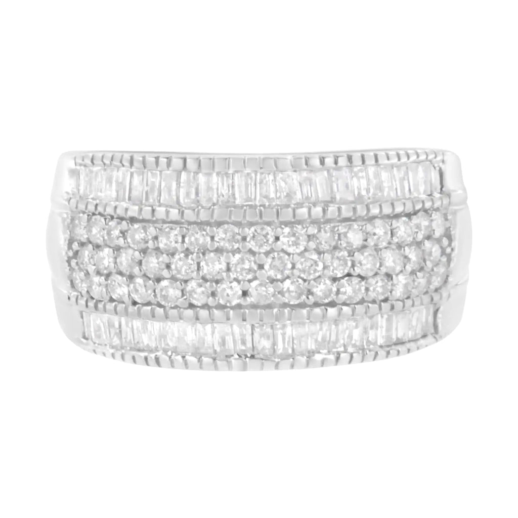Anillo de banda moderna con diamantes de talla baguette y redonda de varias filas de 1 ct en plata esterlina 925 (claridad I2-I3, color HI)