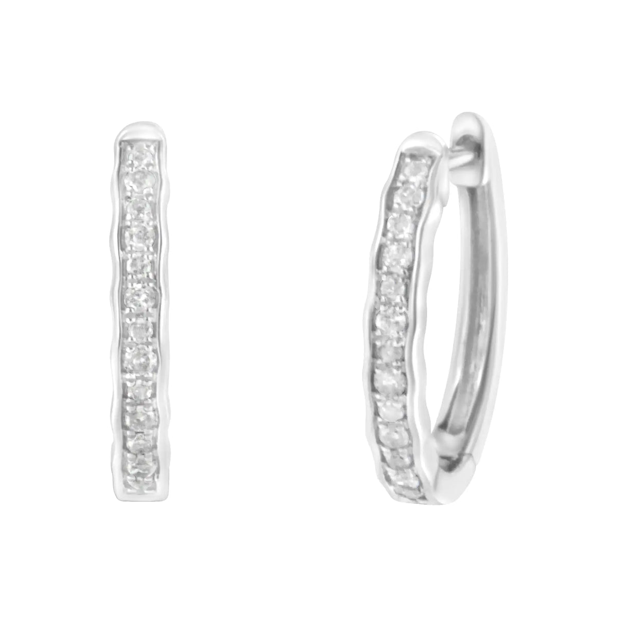 Aros de plata de ley 925 con borde curvo y diamantes incrustados de 1/4 ct (color IJ, claridad I3)