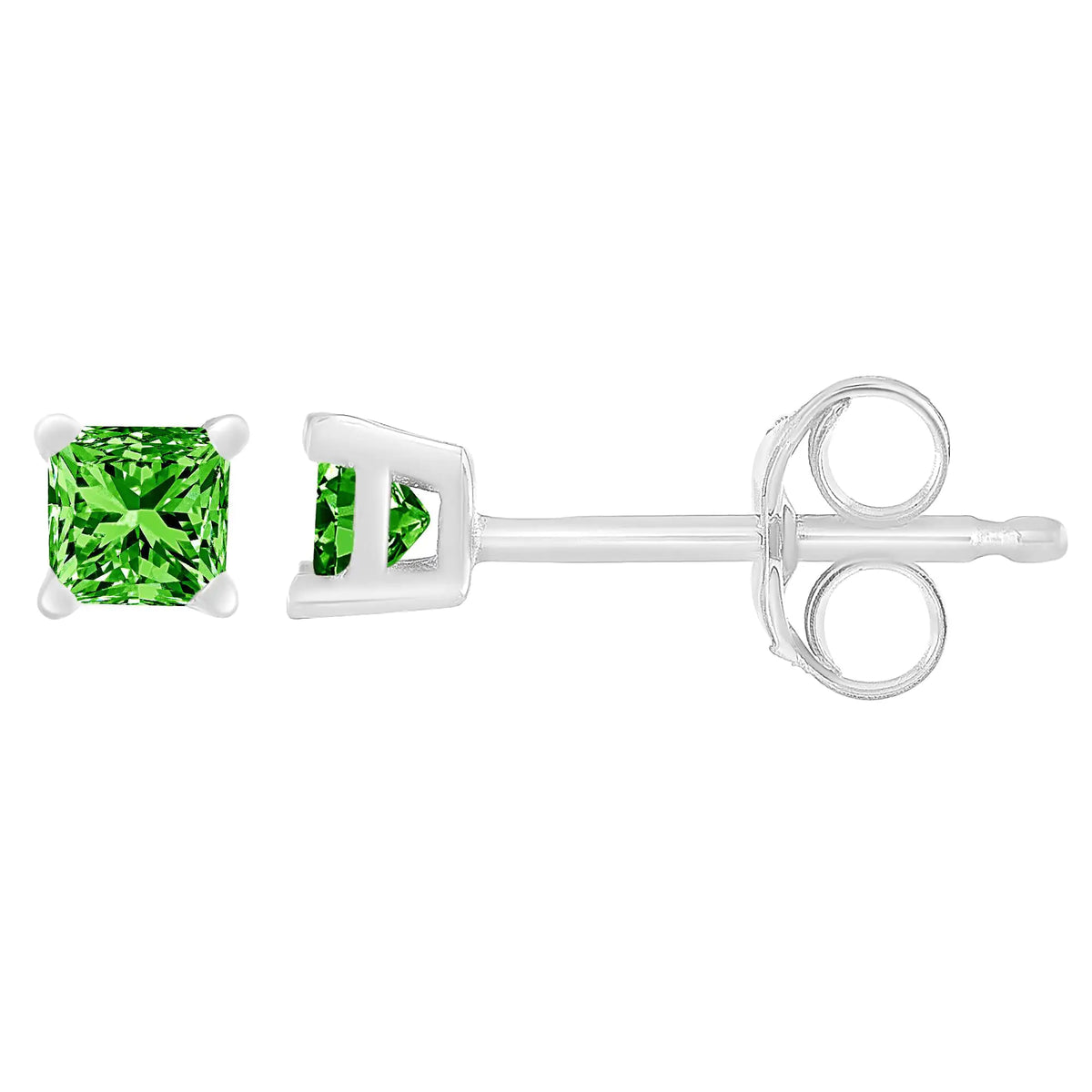 Aros con diamantes verdes cuadrados de talla princesa de 1/5 ct en plata de ley 925 (color elegante mejorado, claridad I2-I3)
