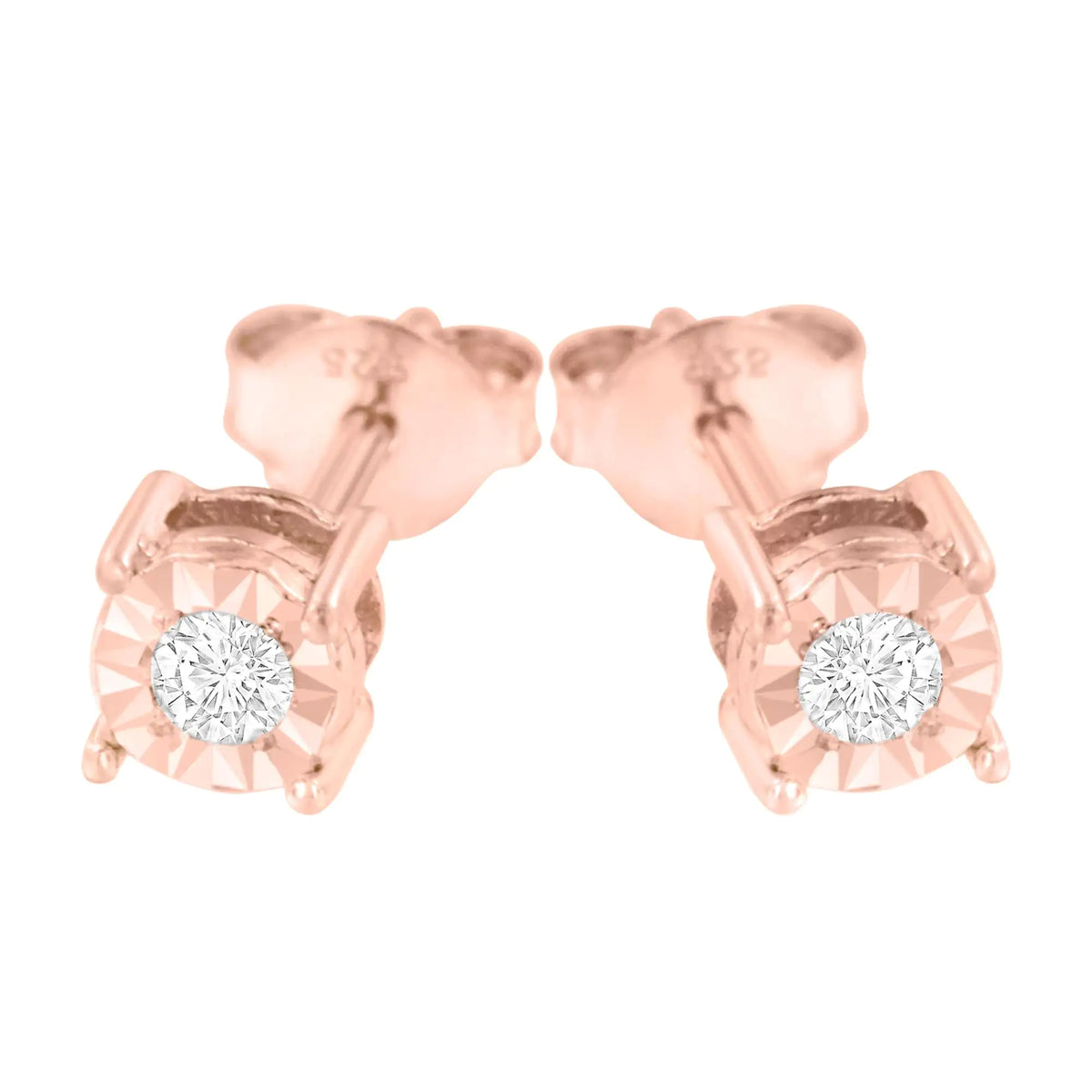 Pendientes de botón engastados milagrosamente con diamantes redondos casi incoloros de 1/5 quilates en plata esterlina 925