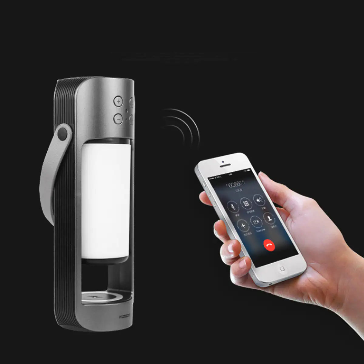 Lanterne LED à flammes dansantes avec haut-parleur Bluetooth et chargeur de téléphone sans fil 