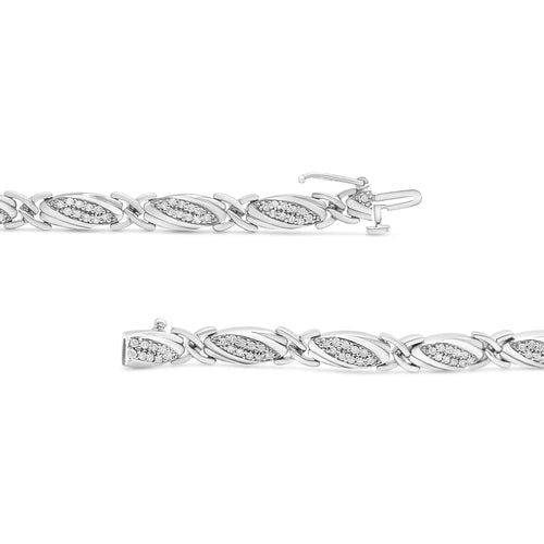Pulsera de eslabones en forma de X con diamantes redondos de 1,00 ct en plata de ley 925 (color IJ, claridad I2-I3) - Tamaño 7,25"