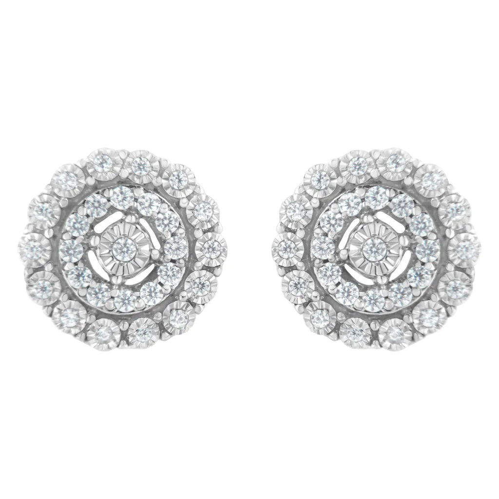 Aros con doble halo de diamantes engastados en forma de milagro de 1/2 ct en plata esterlina 925 (claridad IJ, color I3)
