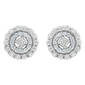 Aros con doble halo de diamantes engastados en forma de milagro de 1/2 ct en plata esterlina 925 (claridad IJ, color I3)