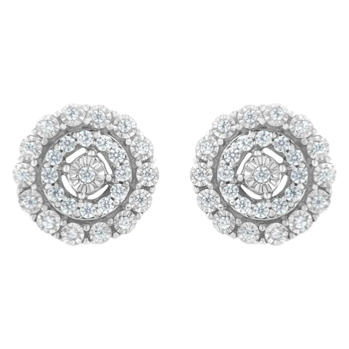 .925 Sterling Silver 1/2 cttw Miracle-Set Diamond Double Halo Stud Earring (I-J Clarity, I3 Color)