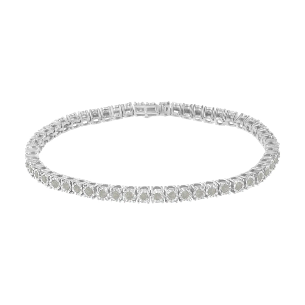 Pulsera de tenis con placa milagrosa engastada con ilusión de diamantes de 2,0 ct en plata esterlina 925 (color IJ, claridad I3) - 7"
