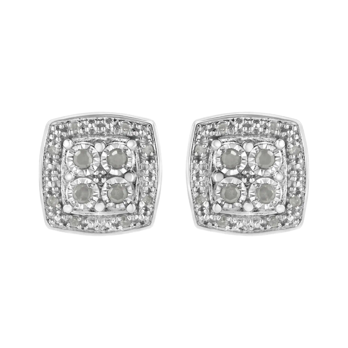 Aros con forma cuadrada de diamante de talla redonda de 1/4 cttw y milgrain en plata de ley 925 (color IJ, claridad I3)