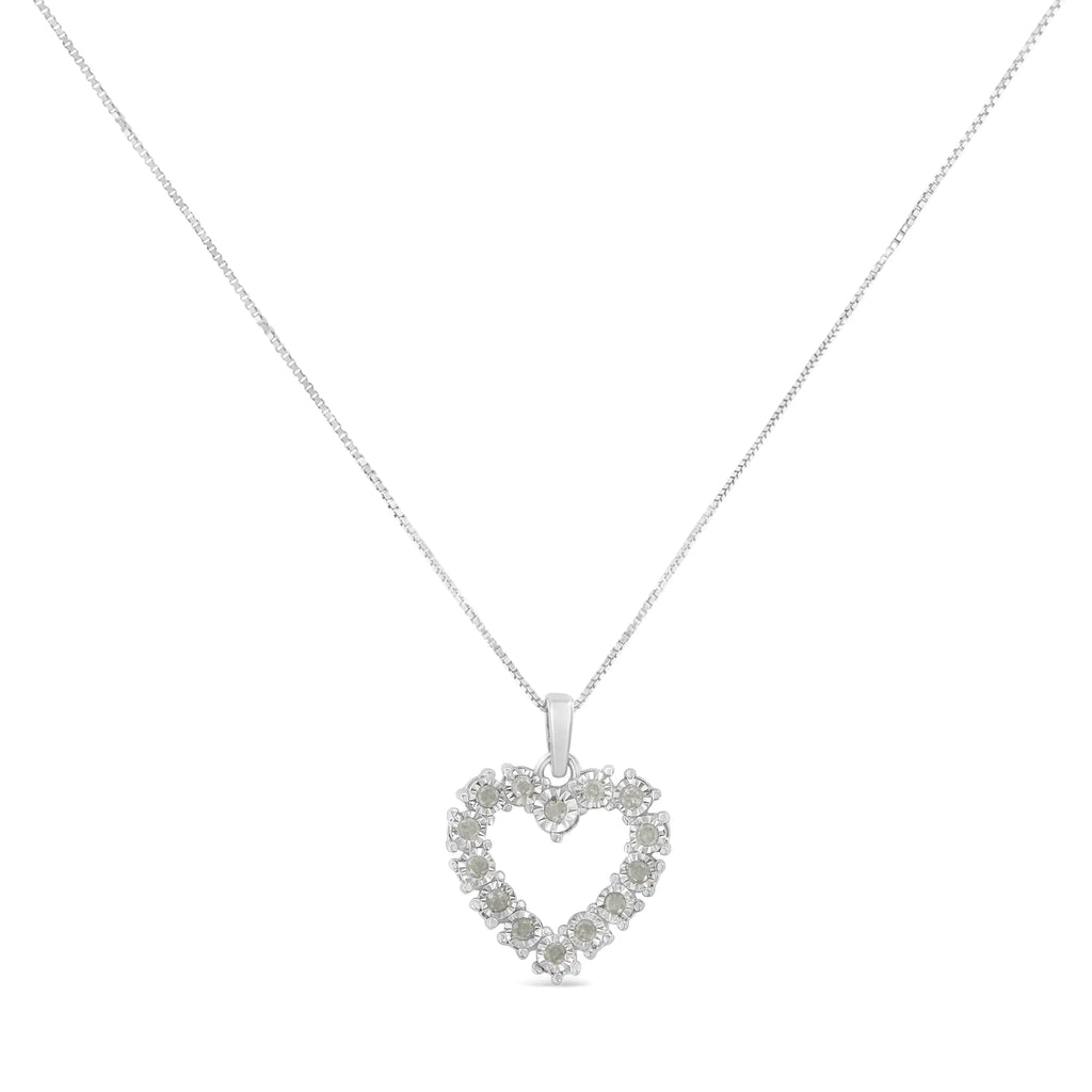 Collar con colgante de corazón abierto de 18" con diamantes engastados milagrosamente y de 1/3 ct en plata esterlina 925 (color IJ, claridad I2-I3)