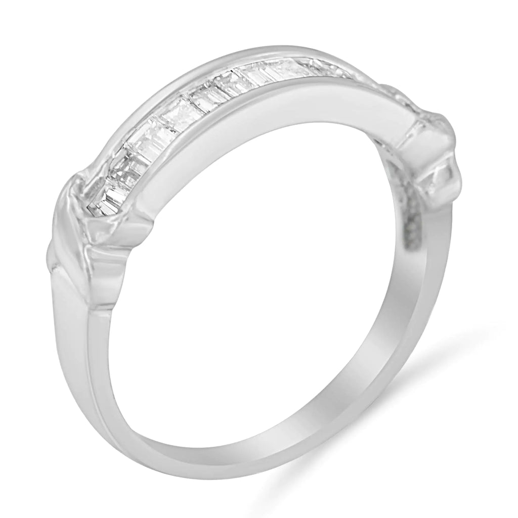 Anillo de bodas en plata de ley 925 con diamantes de talla baguette de 1/2 ct engastados en canal X-Station (color HI, claridad I1-I2)