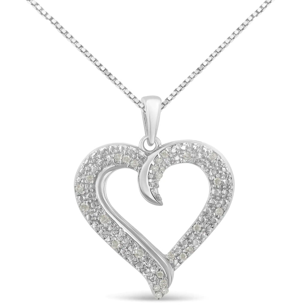 Collier pendentif en forme de cœur en argent sterling 925 avec diamants sertis pavé de 1/6 ct et 18 po (couleur IJ, pureté I3)
