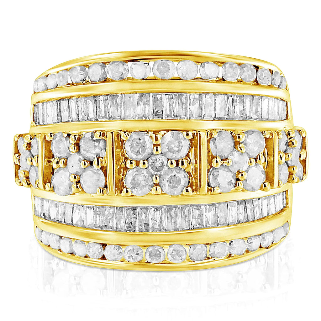 Anillo de cóctel de moda cónico con diamantes de talla baguette y redonda de 2,0 ct en plata esterlina 925 con múltiples filas y engaste en canal (color IJ, claridad I3)