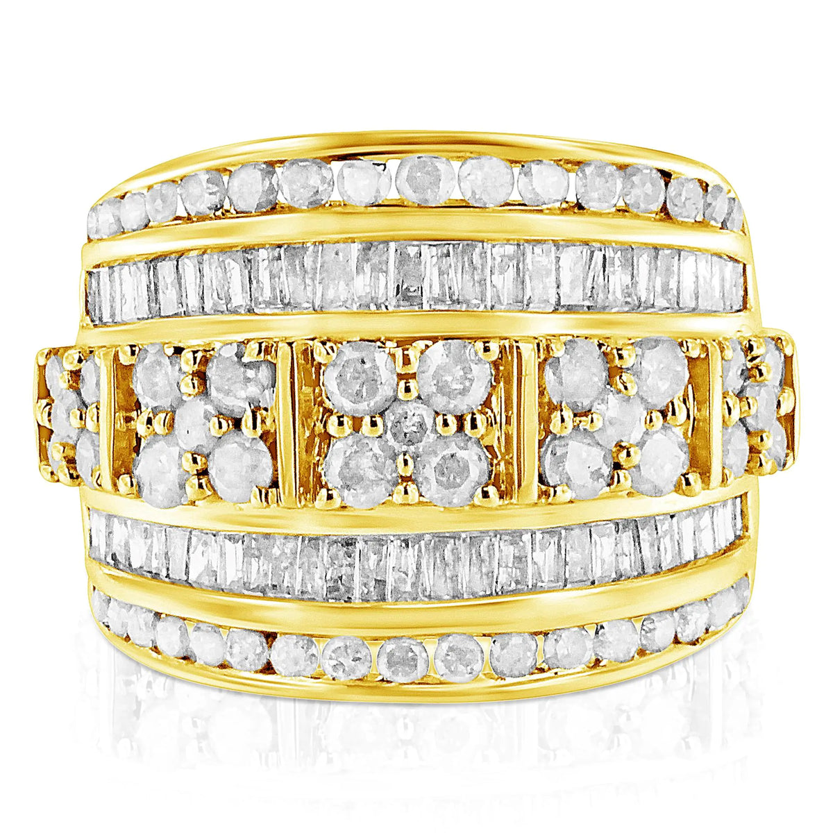 Anillo de cóctel de moda cónico con diamantes de talla baguette y redonda de 2,0 ct en plata esterlina 925 con múltiples filas y engaste en canal (color IJ, claridad I3)
