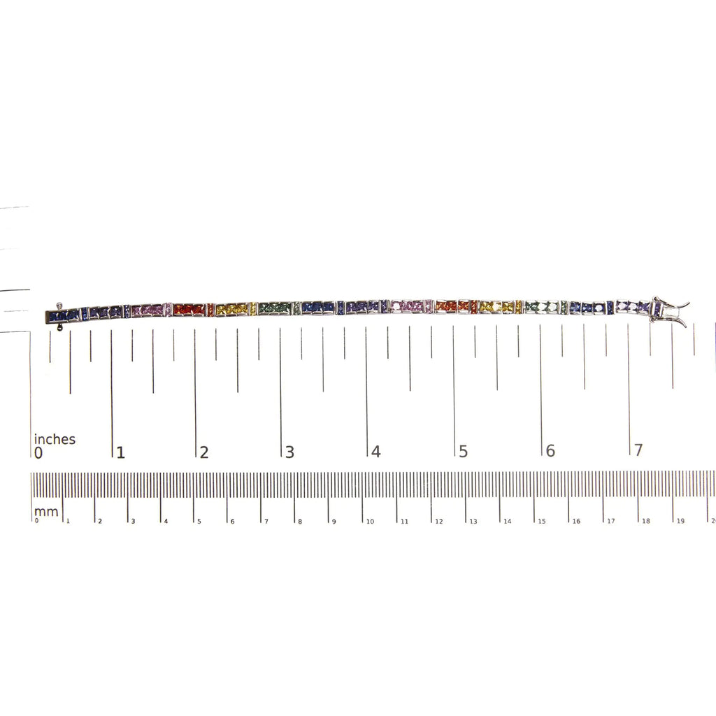 Bracelet de tennis à maillons en argent sterling 925 de 12,0 ct avec pierres précieuses multicolores taille princesse (qualité AAA) - 7,25 pouces