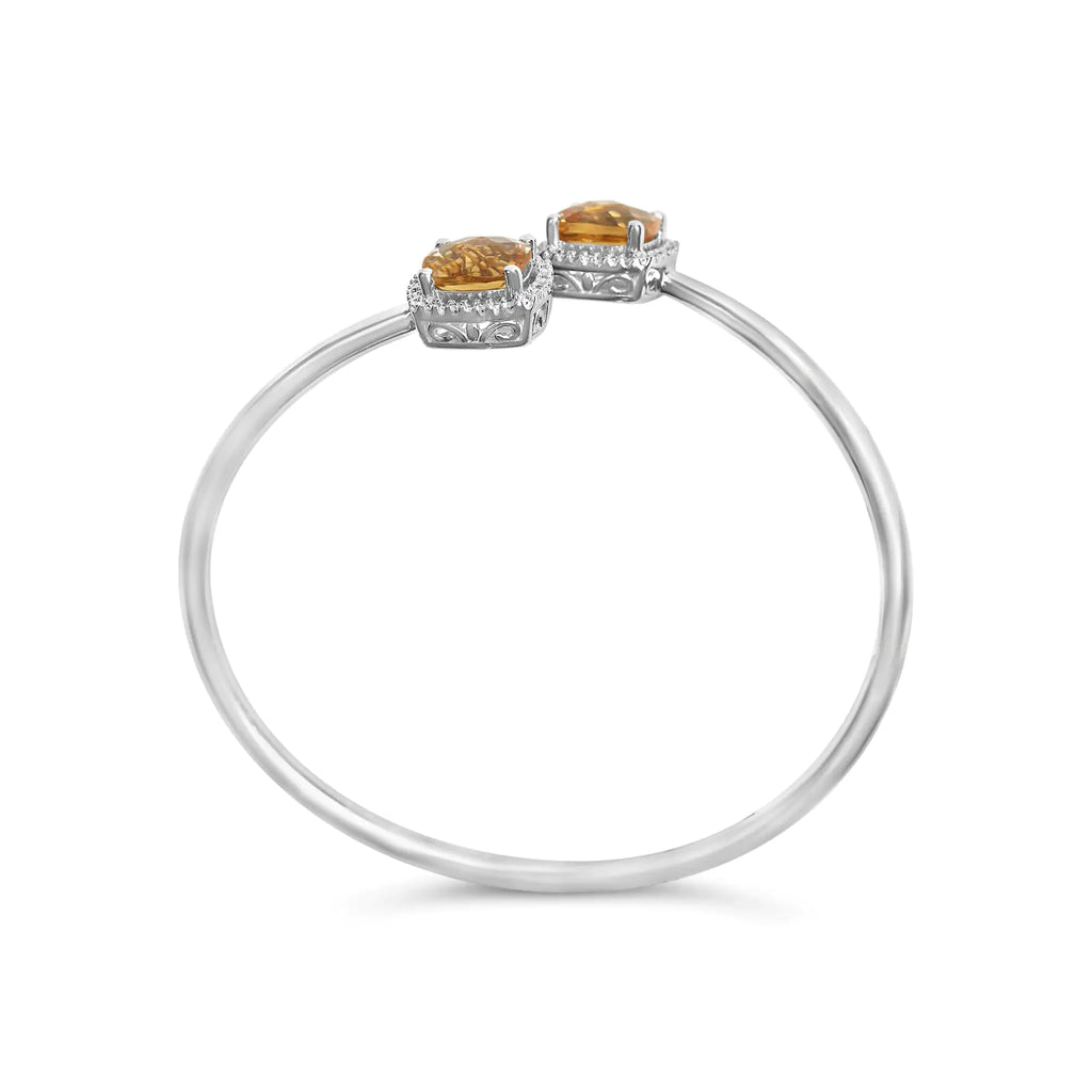 Bracelet jonc fendu en argent sterling 925 de 8 mm avec citrine jaune taille coussin et accent de diamant (couleur HI, clarté SI1-SI2) - Convient aux personnes jusqu'à 7,75 pouces