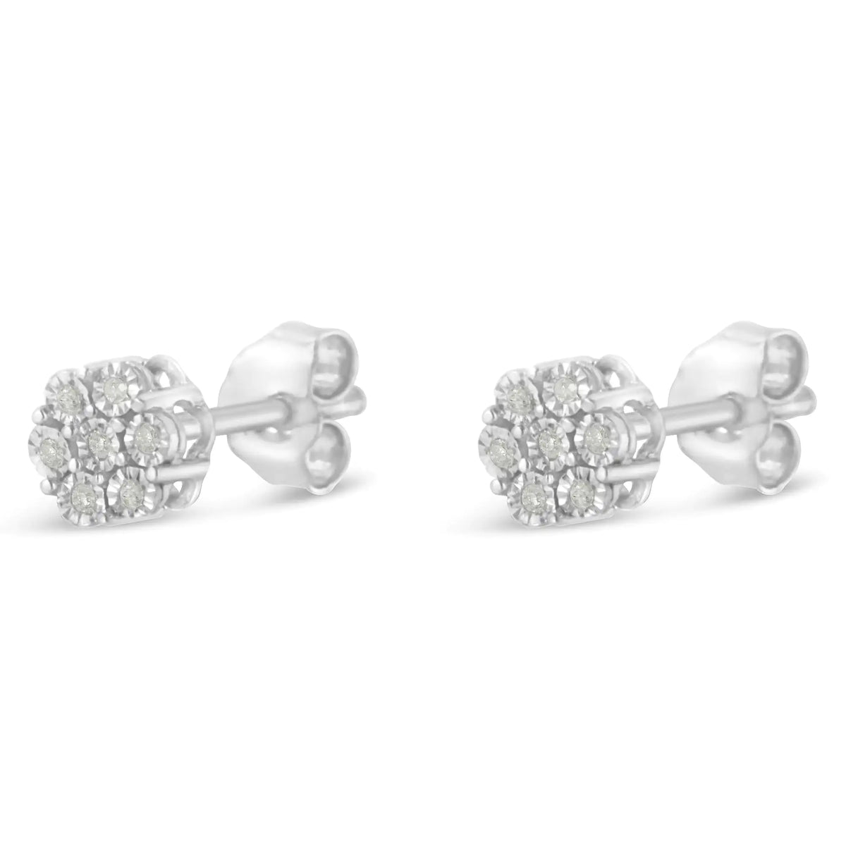 Aros con forma de botón con diamantes de talla redonda de 1/6 ct engastados con flores engastadas en forma de milagro en plata de ley 925 (color IJ, claridad I2-I3)