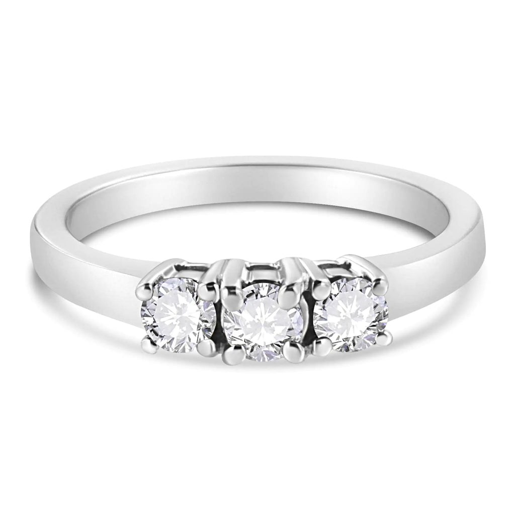 Anillo de plata de ley 925 con placa de ilusión de tres piedras con diamantes redondos engastados Miracle de 1/2 ct (color IJ, claridad I2-I3)