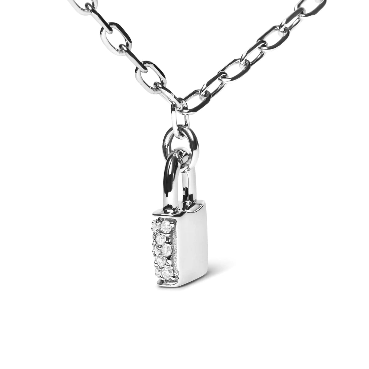 Collar con colgante de candado de diamante de 1/4 ct en plata esterlina 925 con cadena con clip (color HI, claridad SI2-I1)