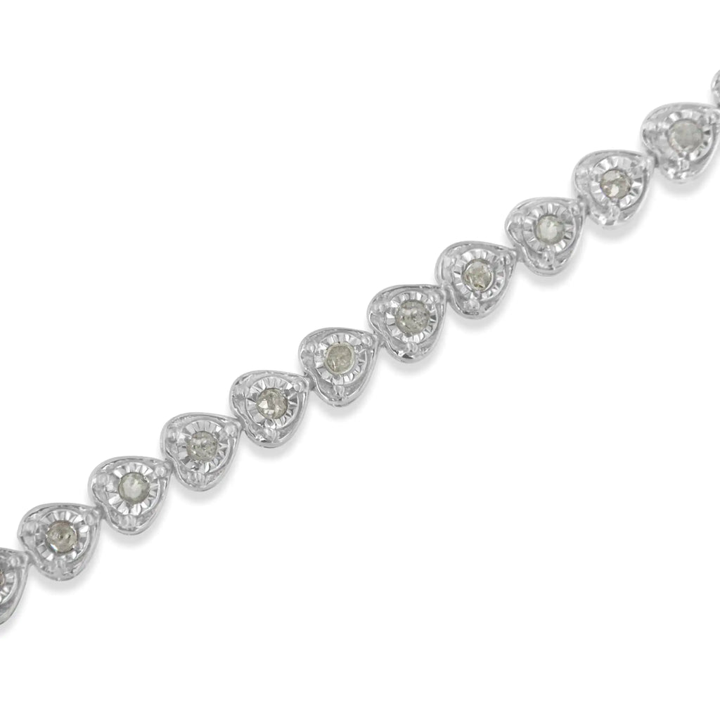 Pulsera de tenis de 7" con eslabones en forma de corazón y diamantes engastados en plata de ley 925 de 1,0 ct (color IJ, claridad I2-I3)