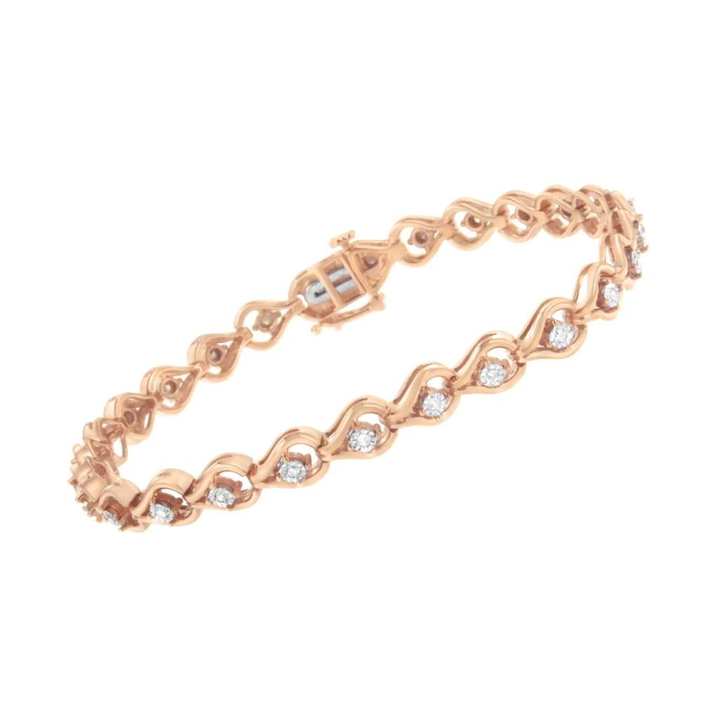 Pulsera de eslabones de 7" en forma de lágrima con diamantes de 1/4 ct engastados en forma de milagro en plata de ley 925 (color IJ, claridad I3)