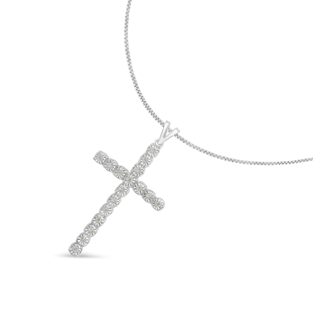 Collar unisex con colgante de cruz de diamantes de 1/4 ct y engaste milagroso en plata de ley 925 de 18" (color IJ, claridad I3)